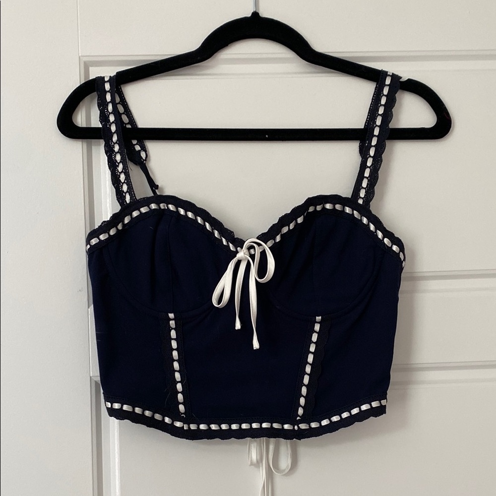 Garage Blue Bustier Tie Front Tank Top